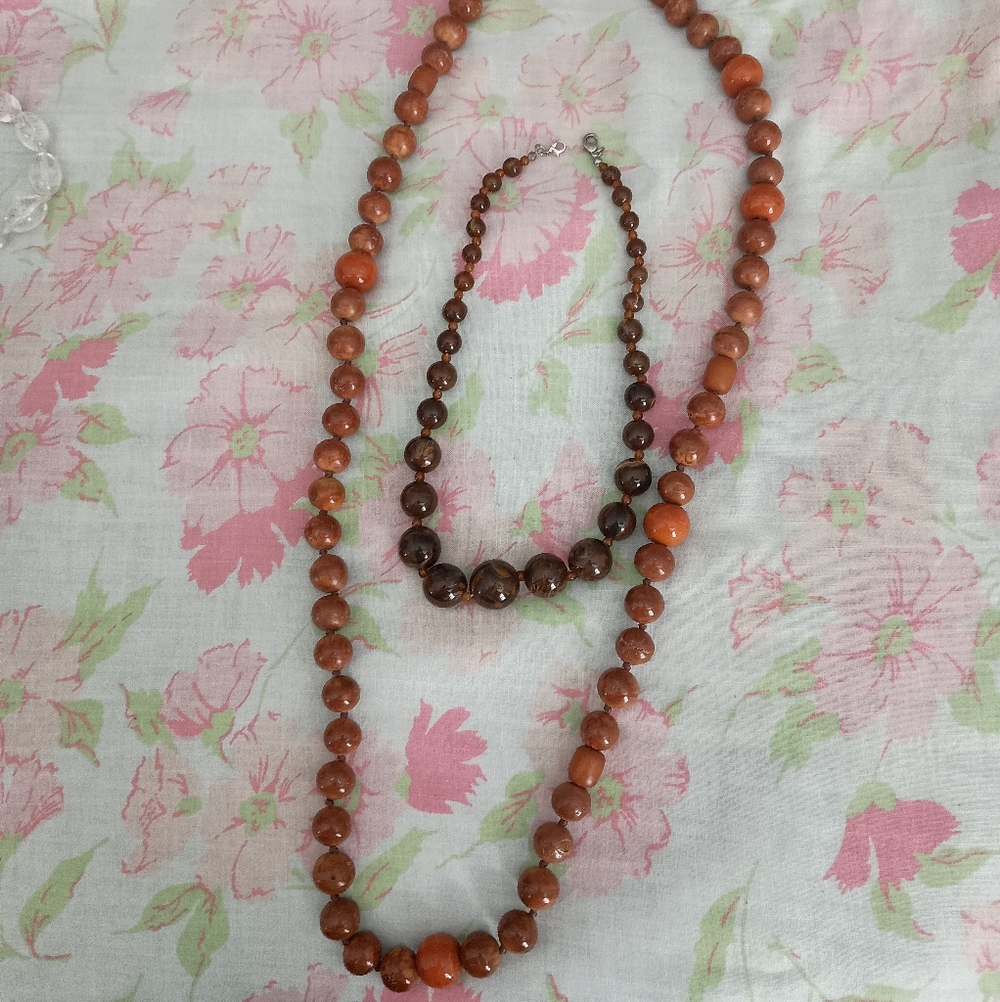 Vintage Anthro Brown Wood Beaded Necklace Bundle - Picture 7 of 8